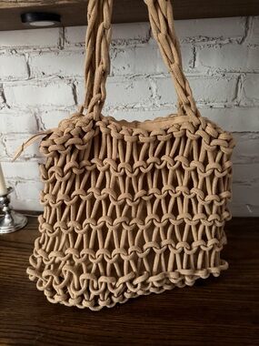 Woven Macramé Tote Bag in Tan